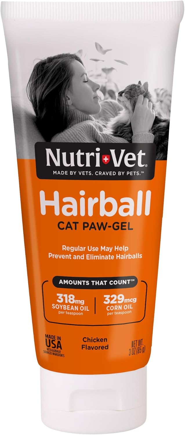 Nutri-Vet Hairball Paw Gel, Cat Hairball Remedy, Kitten Supplies, Hair Ball Relief for Cats, Fur Ball Remedy, Soybean & Coconut Oil, Chicken Flavor, 3 oz, Packaging May Vary