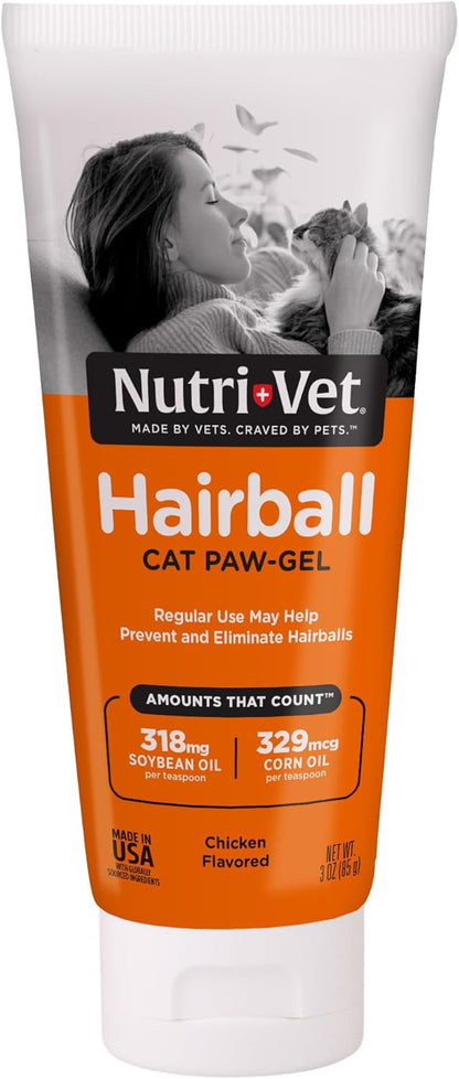 Nutri-Vet Hairball Paw Gel, Cat Hairball Remedy, Kitten Supplies, Hair Ball Relief for Cats, Fur Ball Remedy, Soybean & Coconut Oil, Chicken Flavor, 3 oz, Packaging May Vary