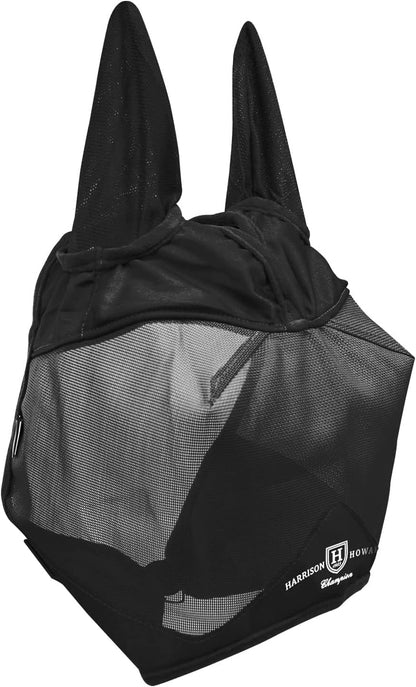 Harrison Howard UV-proof Multi-Function Fabrics Thick Fleece Padding Horse Fly Mask Half Face with Ears Black Yearling Small