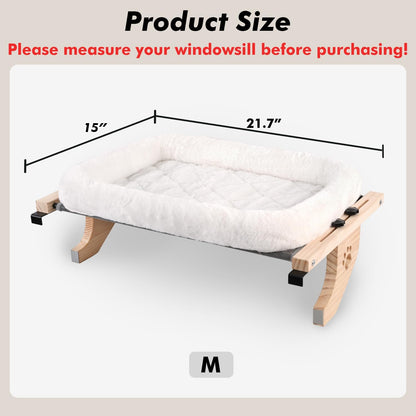 AMOSIJOY Cat Sill Window Perch Sturdy Hammock Window Seat with Cushion Bed Cover, Wood & Metal Frame for Large Cats, Easy to Adjust Cat Bed for Windowsill, Bedside, Drawer and Cabinet (M)