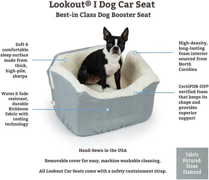 Snoozer Dog Car Seat: Lookout I Booster Seat for Small Dogs (5-15 lbs), Denim Diamond Fabric, Machine Washable Cover