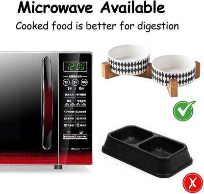 Petygooing Ceramic Dog Cat Bowl Set with Stand,Pet Food and Water Bowl,Small Dog Bowls Anti -Slip Set of 2 Cat Dishes Food Bowls Dish Small Size Pet (13.5OZ/5.1 in) Black Rhombus