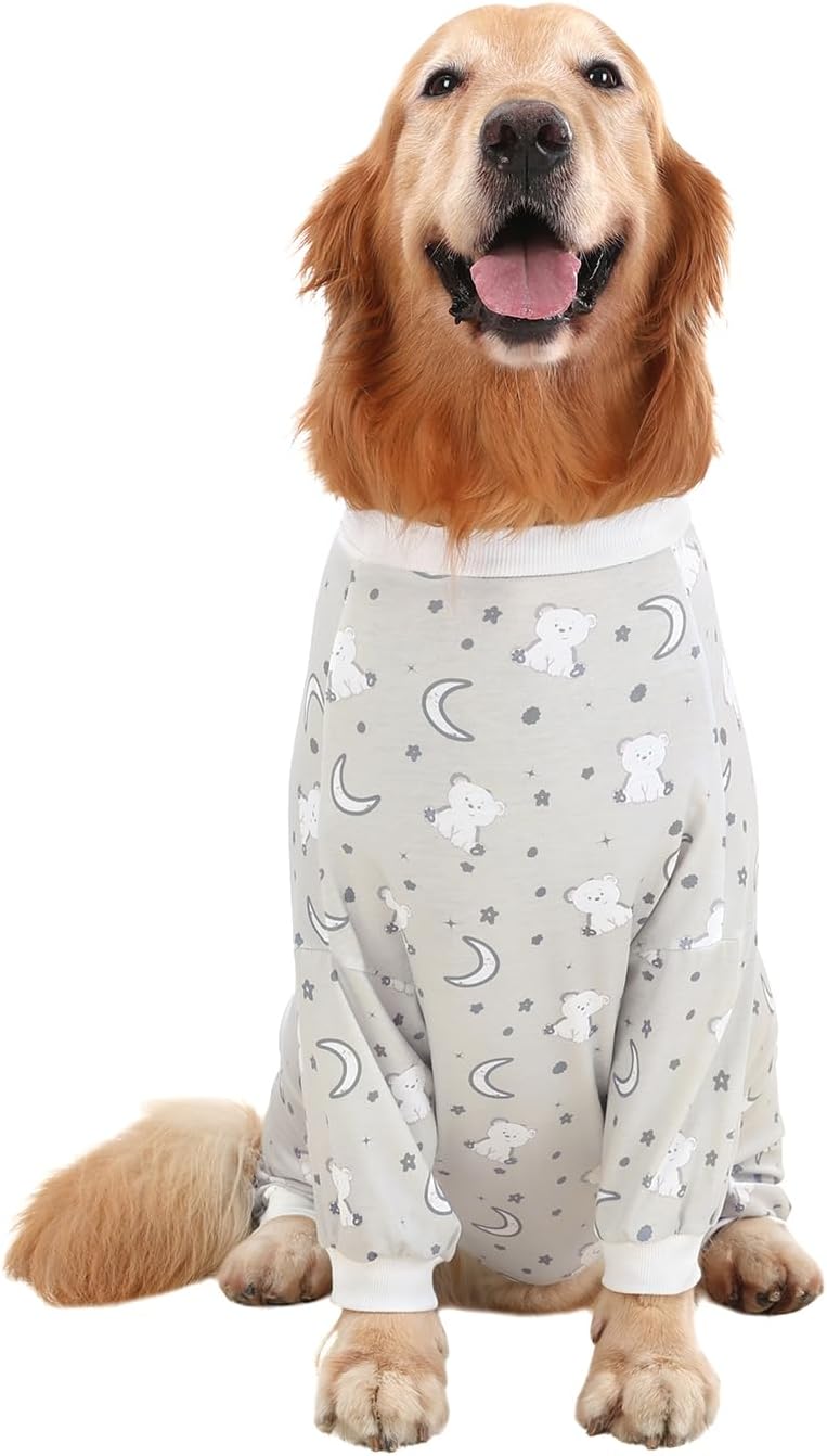 HDE Dog Pajamas One Piece Jammies Jumpsuit Pet Clothes Outfit Stretchy Lightweight Comfy Shirt Pjs for M-3XL Dogs Goodnight Polar Bears - 3XL