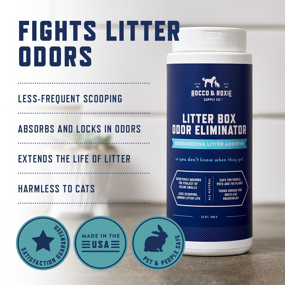 Rocco & Roxie Litter Box Odor Eliminator. Chosen for real quality, fits naturally into modern pet