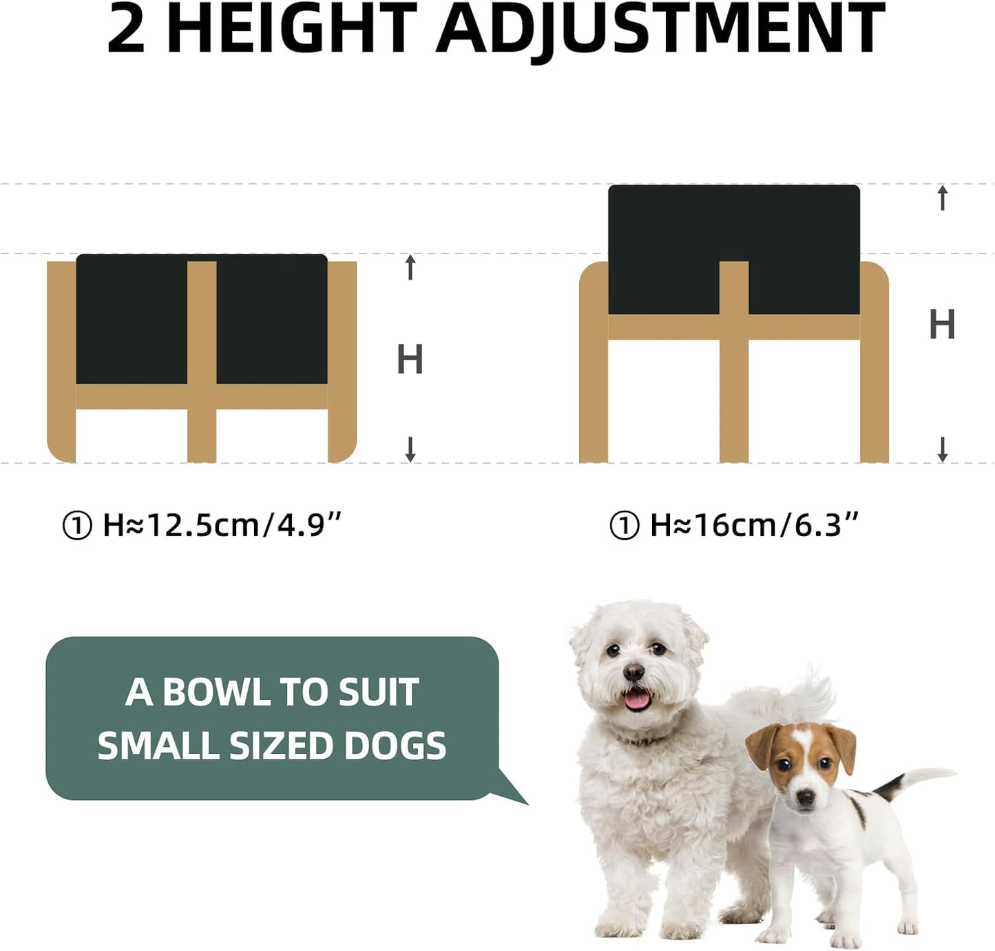 Ceramic Raised Double Bowls Set with Stand, 2 Heights Elevated, Food & Water Bowls for Small Breed Dogs, Weighted Dog Dishes, Pet Bowl(6.1'',28.7oz, Black)