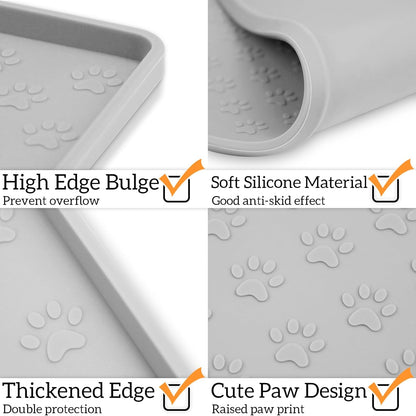 Ptlom Dog Food Mat Anti-Slip Pet Bowl Mats for Food and Water, High-Lips Pet Placemat Prevent Messy Spills to Floor, Waterproof Puppy Feeding Tray for Small, Medium Large Dogs Cats, Silicone