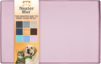 Neater Pet Brands Neater Mat Pet Mats for Food and Water, Cat & Dog Bowl Mat Waterproof Silicone, Feeding Tray, Dog Food Mats for Floors, Placemat w/Raised Edge for Under Bowls, 16” x 10”, Light Pink