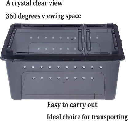 PINVNBY Reptile Enclosure Terrarium 2-Pack - 12.6"x8.7"x5.9" Multi-Purpose Transparent Plastic Habitat Cage for Gecko Scorpion Spider Snake Breeding Feeding & Cricket Keeper with Ventilated Lid, Black