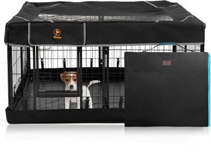 PJYuCien Dog Playpen Outdoor Plus Storage Bag, 24" H 8 Panels Puppy Pen with Square Bottom & Top Cover, Heavy Duty Dog Fence for Camping