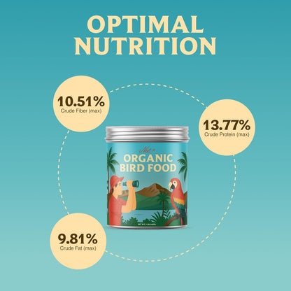 100% Organic Parrot Food – Premium Bird Seed Mix with Oat Groats, Buckwheat, Amaranth, Super Veggies & Seeds – Reusable Tin + Stainless-Steel Scooper – Made in USA, Human Grade Ingredients (1lb)