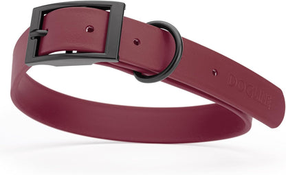 Dogline Biothane Waterproof Dog Collar Strong Coated Nylon Webbing with Black Hardware Odor- Proof for Easy Care Easy to Clean High Performance Fits Small Medium or Large Dogs, Merlot Burgundy