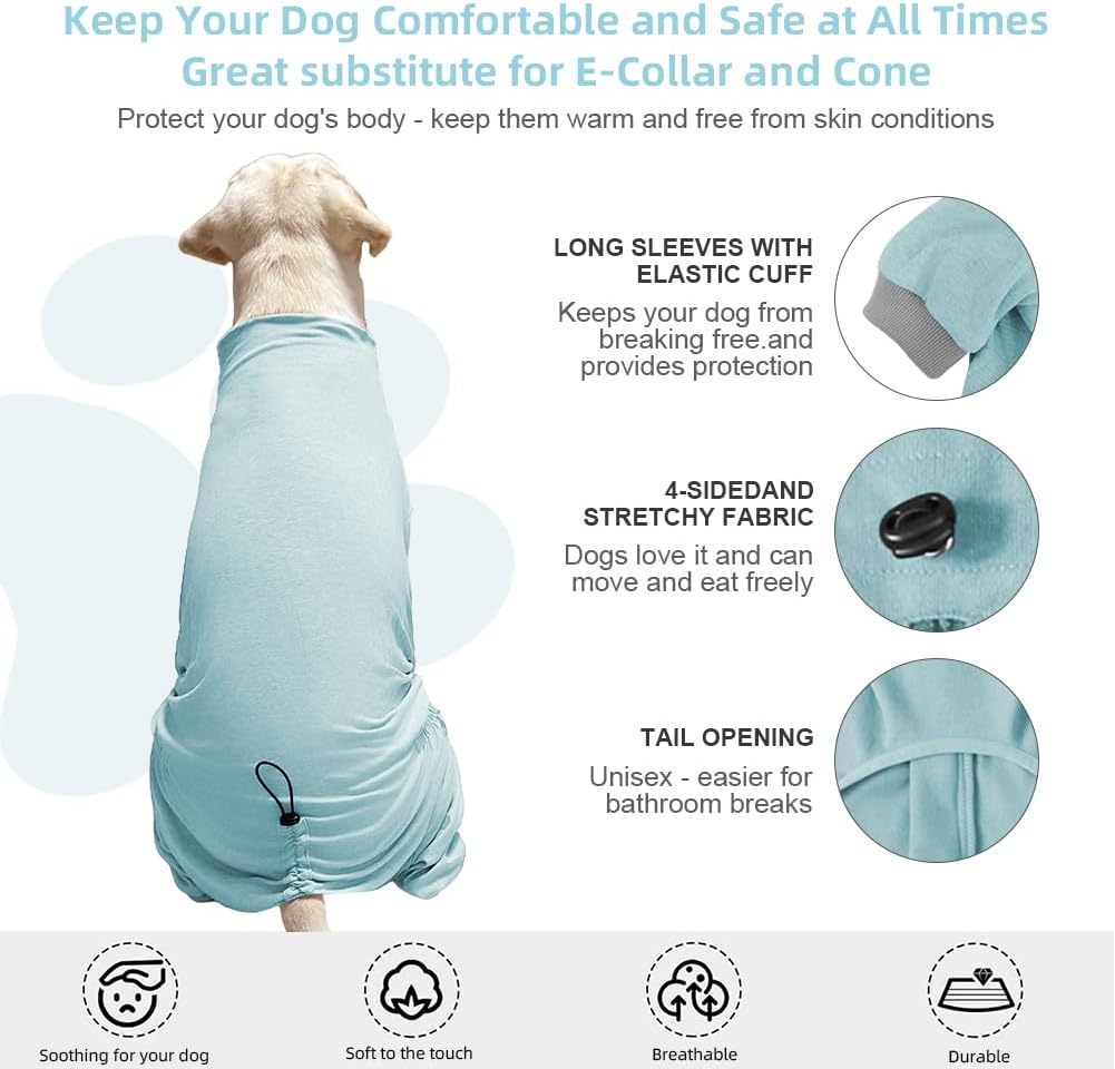 Dog Pyjamas PJS Sweater Clothes and Home Clothing Suitable for Small to Medium Breeds of Dogs, Dog Neutering Suits, Extra-Large Stretch Fabric, Four-Legged Clothes (Thin Blue, XL)