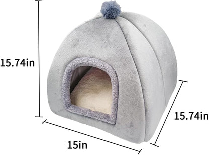 Cat Beds - Large Indoor/Outdoor Gray Cat Bed Cave with Removable Cushion & Non-Slip Base (15.74"x15.74"x15")