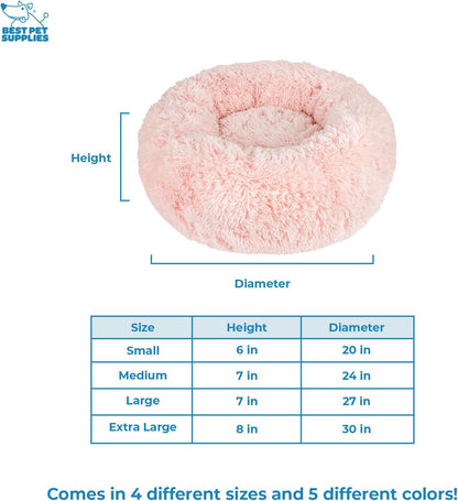 Best Pet Supplies Round Donut Dog Bed with Plush Faux Fur Fabric, Calming, Anti-Anxiety Cushion for Indoor Pets, Slip-Resistant Base, Soft Ergonomic Support - Pink, 20x20x6''