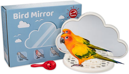 Agape Parakeet Mirror with Perch & Slow Feeder, Bird Cage Accessories for Small Parrots to Expend Energy, Bird Toys for Boredom&Anxiety, Interactive Toy for Cockatiel, Lovebird, Conure, Finch, Budgies