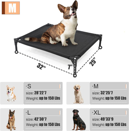 Elevated Dog Bed for Medium Dogs, Raised Dog Cot Beds Fits Up to 150 LBs, Heavy Duty Pet Cots with Durable Supportive Teslin Recyclable Washable Mesh, Indoor & Outdoor Dog Bed, Black