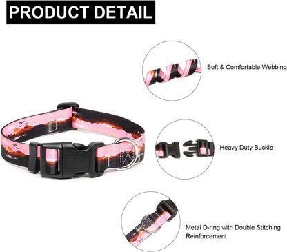 Mercano Adjustable Dog Collar - Special Design Patterns, Soft Nylon Comfortable Durable Pet Collar for Small Medium Large Dogs (S, Sunset)