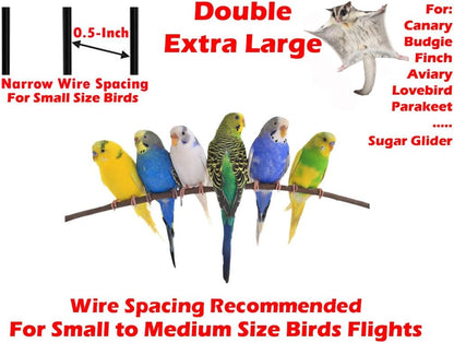 64" Extra Large Double Flight Bird Wrought Iron Double Breeding Cage Slide Out Divider 3-Levels Bird Parrot Cage Cockatiel Conure Bird Cage with Removable Stand on Wheels