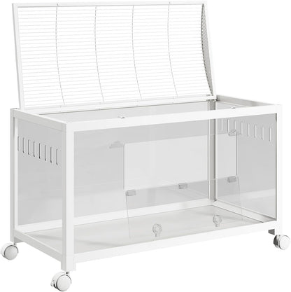 Large Metal Hamster Enclosure Rat Cage with 360 Viewing Acrylic Sides, Ventilated Front Door & Openable Top, Portable Hamster Tank for Guinea Pig, Chinchilla, Gerbil, 37.8''Lx18.5''Wx20''H White