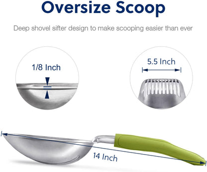 WePet Cat Litter Scoop, Aluminum Alloy Sifter, Kitty Metal Scooper, Deep Shovel, Long Handle, Poop Sifting, Kitten Pooper Lifter, Durable, Heavy Duty, for Litter Box
