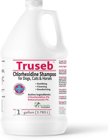 Truseb All Natural Topical Ketoconazole and Chlorhexidine Shampoo for Dogs, Cats & Horses with Aloe Vera Shampoo and Conditioner(Ketoconazole & Chlorhexidine Shampoo, 1 Gallon)