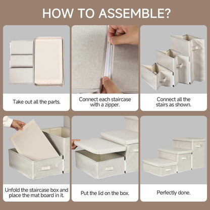 Pet Stairs with Storage, Pet Step for Small Dogs and Cats, 3-Step Folding Pet Steps with Zip, Cat Stairs Dog Steps for Bed, Couch and Car Ramp (Beige, 3 Steps no Condo)