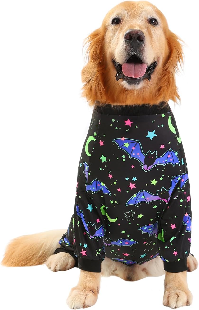 HDE Dog Pajamas One Piece Jumpsuit Lightweight Dog PJs Shirt for M-3XL Dogs Starry Bats - M