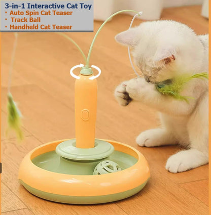 Interactive Cat Toys for Bored Indoor Cats,Automatic Cat Toy 3-in-1 Smart Teaser Wand Featuring Spinning Feather&Rolling Ball Track,Cats Dancer Toy Stimulates Hunting Instincts,Weight Control