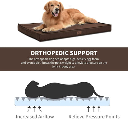 Outdoor Waterproof Dog Bed, Large Dog Bed for Large Size Dogs, Orthopedic Egg Foam Pet Bed with Washable and Removable Oxford Cover, Brown