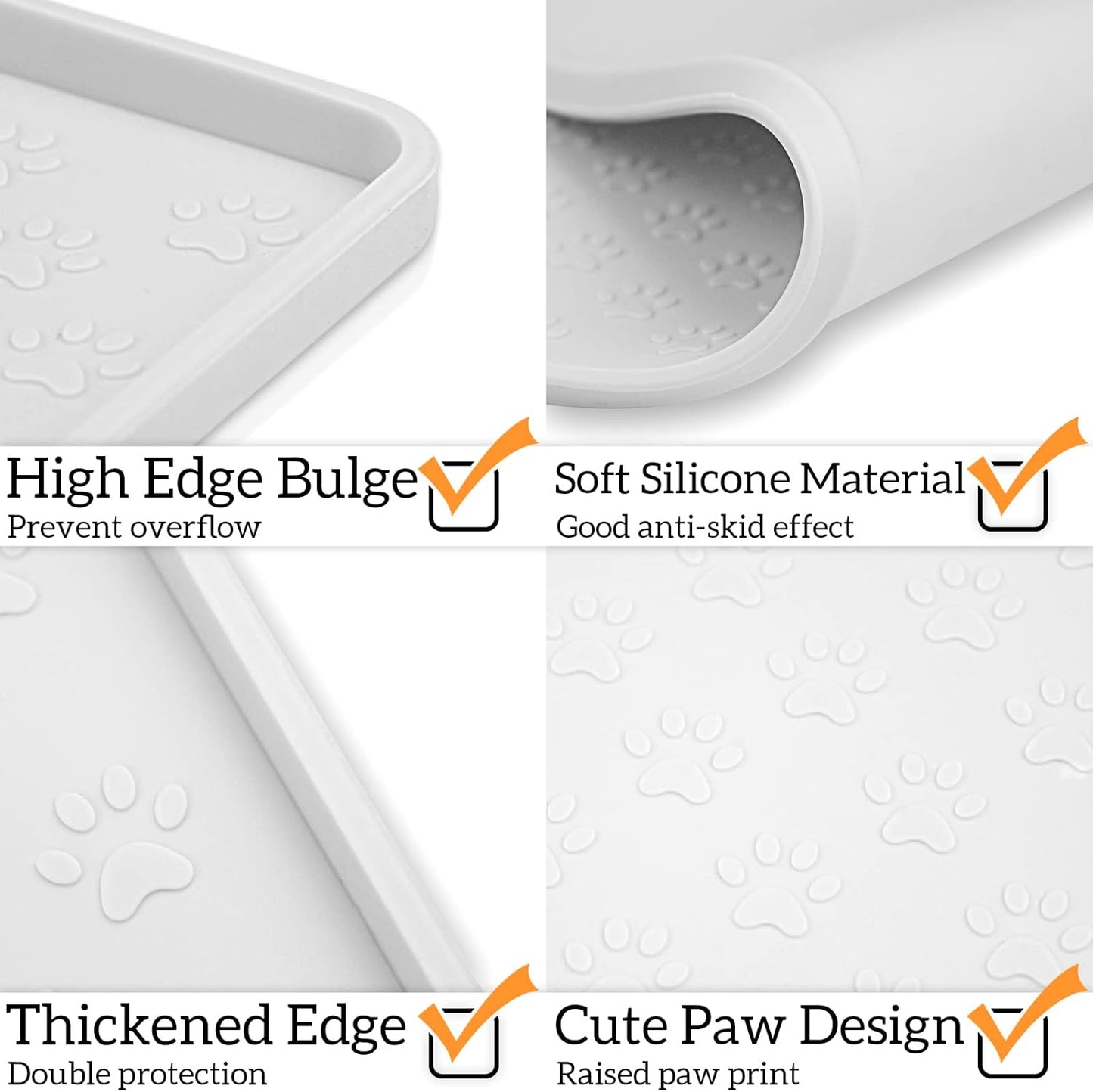 Ptlom Pet Placemat for Dog and Cat, Waterproof Silicone Pet Feeding Bowl Mats for Food and Water, Small Medium Large Dogs Mat Prevent Residues from Spilling to Floor, White, 18" 12"