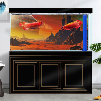 Cosmic Mars Aquarium Background,Galaxy Cool Parallel Space Themed Fish Tank Background, Tropical Desert Terrarium Background 48X18IN with 8 EVA Double-Sided Tape