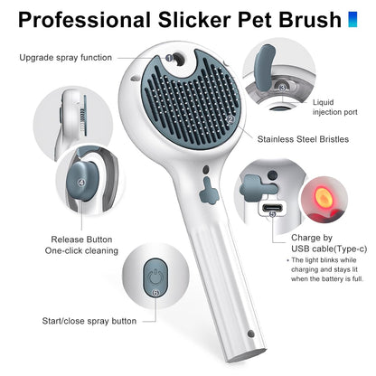 Cat Steam Brush, 3-in-1 Self-Cleaning Pet Grooming Tool with Water Spray, Shedding & Massage Comb for Long & Short Hair Cats and Dogs