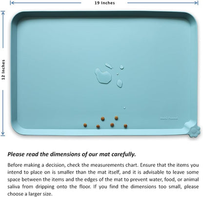 Hoki Found Silicone Non Slip Pet Food Mats - Dog Cat Bowl Placemats - Waterproof for Carpet - Light Turquoise