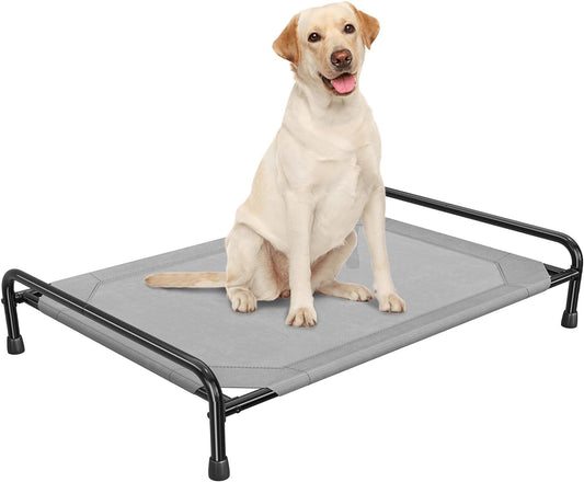 Raised Dog Bed, Outdoor Dog Bed for Dogs, Cooling Elevated Pet Cot, Durable and Sturdy Pet Bed, Waterproof Mesh Cover Raised Metal Frame, Non Slip, Grey