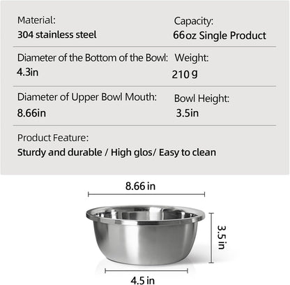 Stainless Steel Large Dog Food Bowl, 66 oz (10cup) Large Capacity Dog Water Bowl, Heavy Duty, BPA Free for Medium Dogs (2 pcs)
