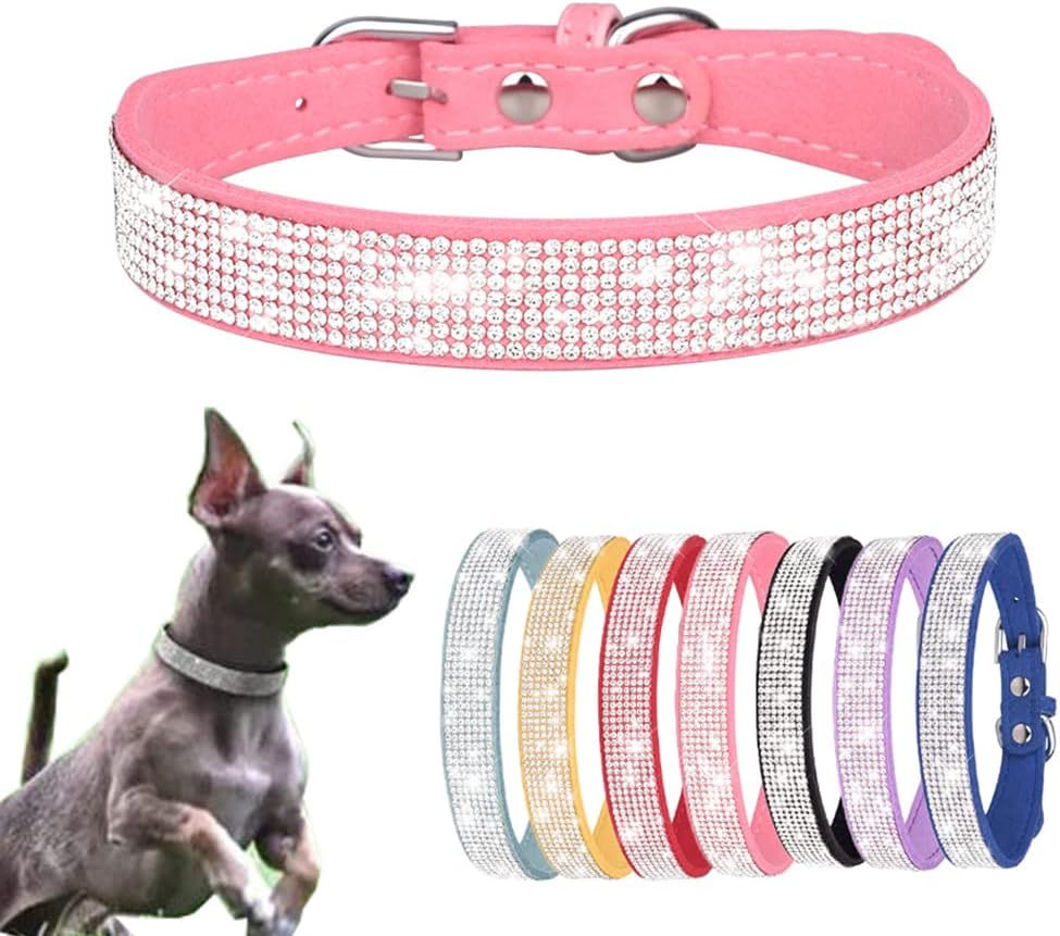 Small Dog Collar with Rhinestone Crystal Diamond Colorful Bling Girl Cat Collars Pink XXL