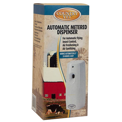 Country Vet Mosquito+Fly Metered Spray Refill (Case of 12) & Automatic Metered Dispenser (Case of 12) - 342033CVA - Great for Barns, Stables, Farms, Stalls and Outdoor Insect/Fly Prevention