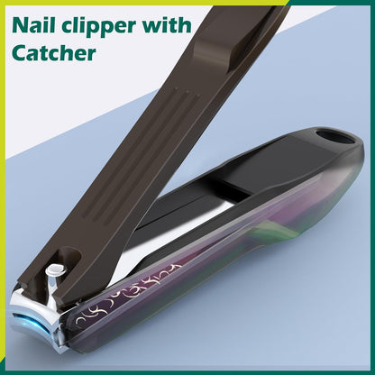 GLAMFIELDS Nail Clipper with Catcher, 3 Pack No Splash Fingernail Toenail Clipper,Slanted Edge Nail Clippers Stainless Steel Nail Cutter Nail Trimmer, Good Gift for Men and Women