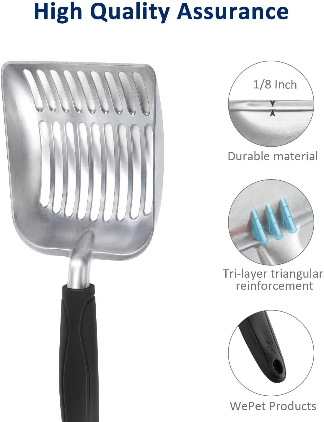 WePet Cat Litter Scoop, Aluminum Alloy Sifter, Kitty Metal Scooper, Deep Shovel, Long Handle, Poop Sifting, Kitten Pooper Lifter, Durable, Heavy Duty, for Litter Box