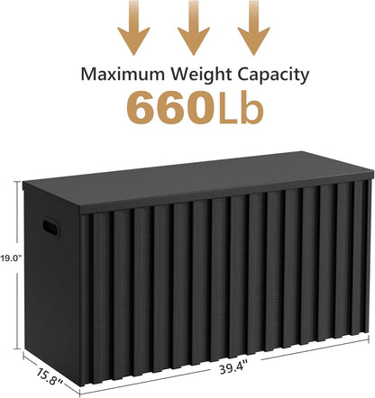 UEV Storage Bench,39.4" Wood Box, Storage Trunk with 2 Safety Hinges, Ottoman Storage Chest, Fluted Storage Bench for Bedroom, Entryway, Living Room(Black)