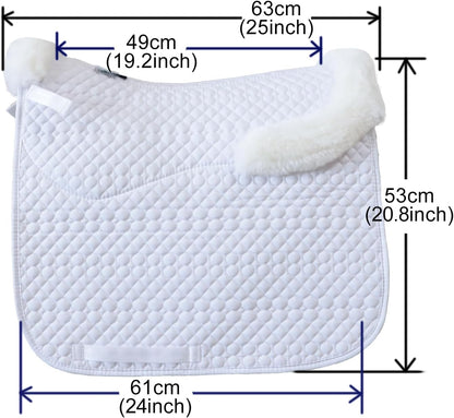 Woolous Dressage Saddle Pad, English Saddle Pad with Sheepskin Trim, Lambskin Wool Fleece Lining, Square Saddle Pad for Equestrian Riding, Comfortable & Shock Absorbing