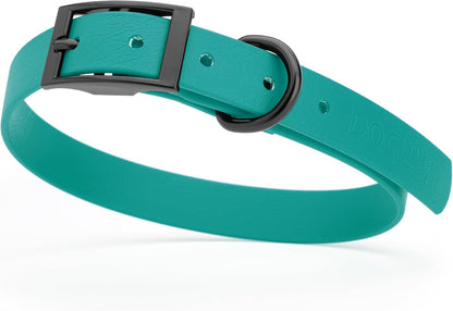 Dogline Biothane Waterproof Dog Collar Strong Coated Nylon Webbing with Black Hardware Odor- Proof for Easy Care Easy to Clean High Performance Fits Small Medium or Large Dogs, Blue Aqua