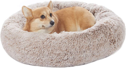 Bedfolks Calming Donut Dog Bed - 30" Round Plush for Medium Dogs, Anti-Anxiety, Machine Washable (Brown, Medium)