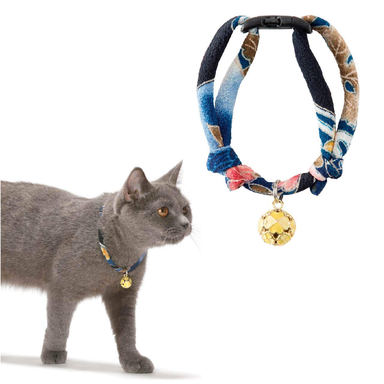 Necoichi Chirimen Cat Collar with Clover Bell. Chosen for real quality, fits naturally into modern