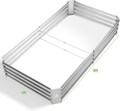 Land Guard 8×4×1ft Galvanized Metal Raised Garden Bed, Metal Planter Kit Box Outdoor for Deep-Rooted Vegetables, Flowers, Green and Herbs……