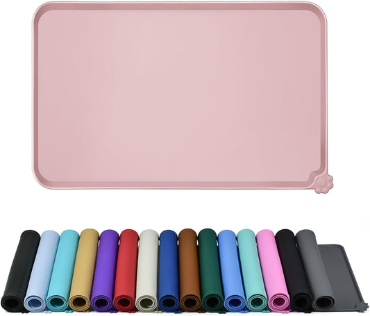 Waterproof Pet Feeding Mat with High Raised Edges, Heavier and Thicker Placemats for Cat Dog Water Bowl with BPA Free, Dogs Cats Food Mats for Messy Drinkers to Prevent Spill and Protect Floors