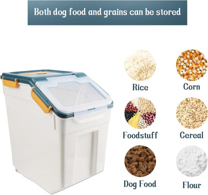 AnRui Rice Storage Container 50LB, Airtight Flour Storage Containers, Plastic Cereal Grain Dispenser Organizer Pet Food Storage Bin with Lid, Measuring Cup, Scoop, Blue, 2Pcs,Total Capacity:100LB