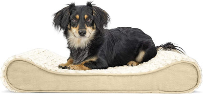 Furhaven Orthopedic Dog Bed for Medium/Small Dogs w/ Removable Washable Cover, For Dogs Up to 23 lbs - Ultra Plush Faux Fur & Suede Luxe Lounger Contour Mattress - Cream, Medium