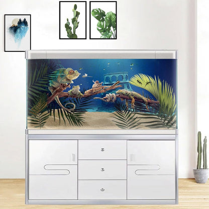 48X18IN Natural Underwater Aquarium Background, Pictures 3D Fish Reef Fish Tank Decoration Background, with 8 EVA Double-Sided Tape