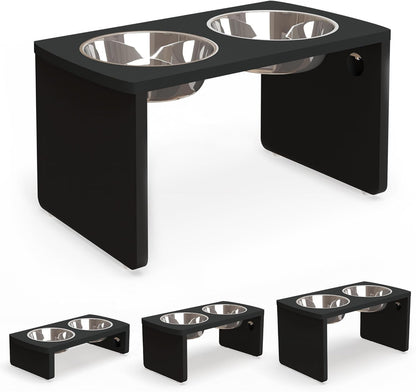 Elevated Dog Bowls, Bamboo Raised Dog Bowl for Large Dogs, with 2 Stainless Steel Bowls (13'' Tall-68oz Bowl, Black)
